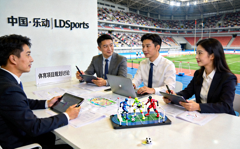 中国·乐动|LDSports公司团队在体育场馆内进行项目讨论的商务场景